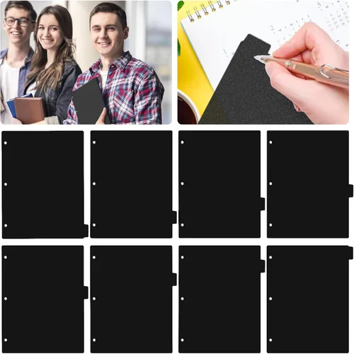 Vista 3 de Separadores de carpetas negros, separadores de plástico resistentes de 8 pestañas, separadores de carpetas con pestañas, juego de separadores