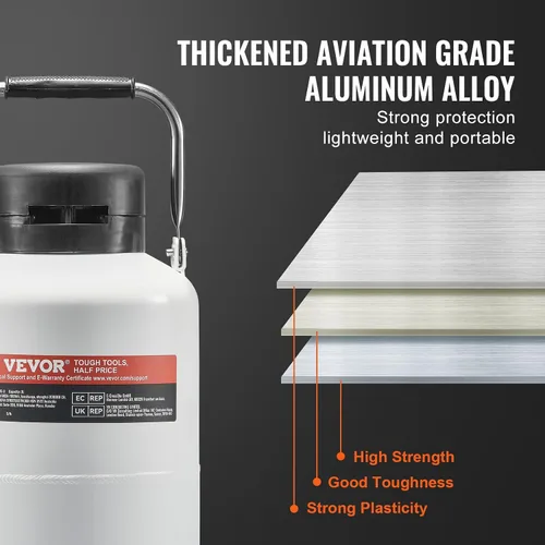 Vista 3 de VEVOR Tanque de Nitrógeno Líquido, Contenedor de Nitrógeno Líquido de Aleación de Aluminio de 3 L, Tanque Dewar de LN2 con 6 Botellas y Bolsa