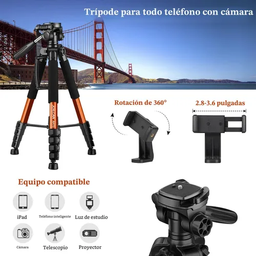 Vista 4 de JOILCAN Trípodes para cámara, trípode de 74 pulgadas para cámara, teléfono celular, video, fotografía, soporte de trípode para cámaras altas