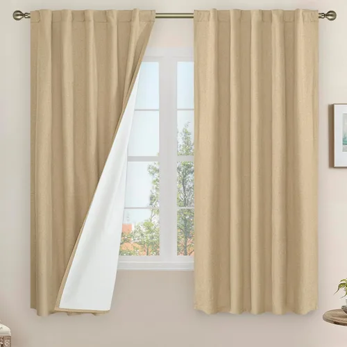 Vista 41 de LAMIT Cortinas opacas cortas de lino de 30 pulgadas para ventanas de cocina sobre el fregadero, cortinas de café texturizadas de lino marfil