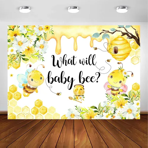 Vista 8 de Avezano Fondo de revelación de género de abeja con diseño de girasol What Will Baby Bee Gender Reveal Party Decor Photography Background (7 x 5 pies)