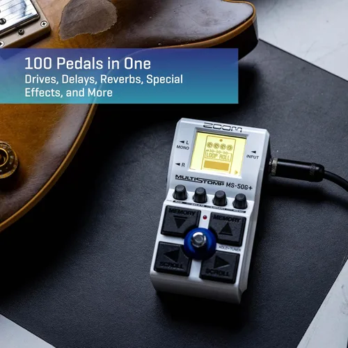 Vista 2 de Zoom MS-50G+ Pedal de efectos para guitarra MultiStomp, Caja única, 100 efectos, Salidas estéreo, Sintonizador, Con Drives, Modulaciones, Delays