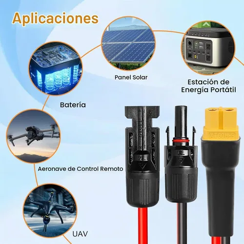 Vista 8 de Cable de extensión solar XT60 de 10 AWG 2 3 6 10 15 20 25 35 40 50 75 100 pies XT60 adaptador de conector de extensión solar más grueso cable hembra