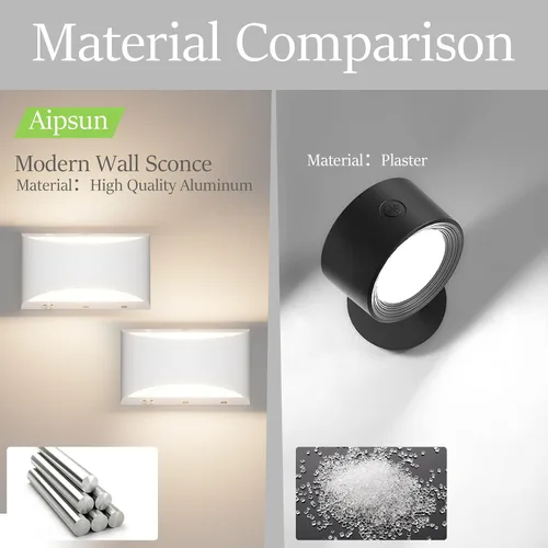 Vista 3 de Aipsun Aplique de pared blanco con pilas, 2 unidades, luces LED de pared recargables USB, luz de pared regulable para interiores para sala de estar