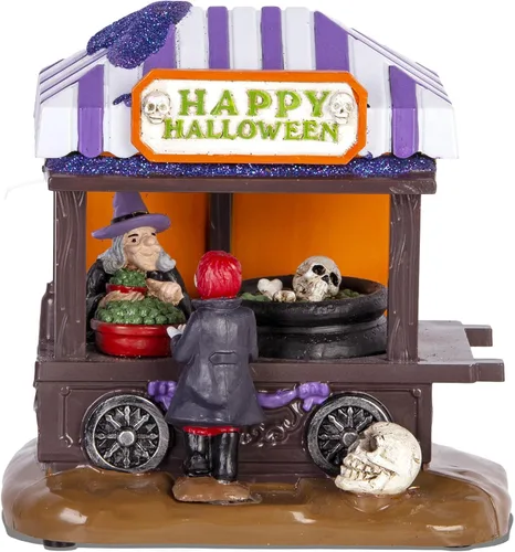 Vista 2 de innodept12 Casa de pueblo espeluznante coleccionable de Halloween, figuras de tienda de bruja y esqueleto con luces LED, B/O