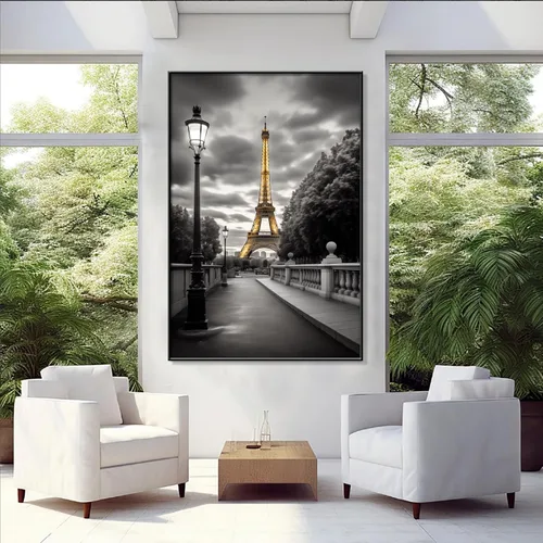 Vista 3 de Arte de pared en lienzo de la Torre Eiffel dorada, decoración de la Torre Eiffel, lienzo de la Torre Eiffel en blanco y negro, decoración de pared