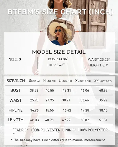 Vista 6 de BTFBM Vestido midi bohemio de verano 2023 para mujer, manga corta, cuello en V, punto suizo, cinturón, cintura alta, volantes, escalonado