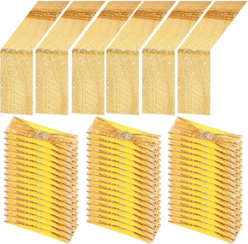 Vista 16 de Newwiee 54 cintas de lentejuelas negras para sillas y caminos de mesa, 48 lazos de lentejuelas para silla, 6 caminos de mesa con purpurina