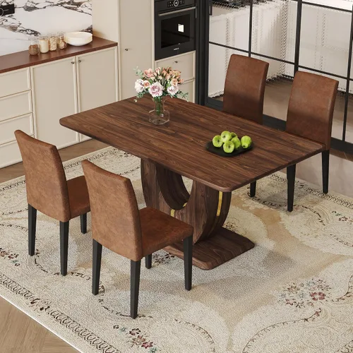 Vista 48 de JUFU Juego de mesa de comedor moderno para 4, juego de mesa de cocina rectangular de 63 pulgadas con mesa de mármol sintético y 4 sillas tapizadas