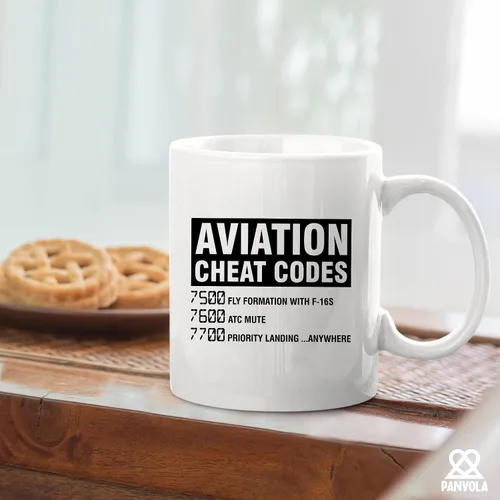 Vista 5 de Panvola Aviation Cheat Codes Pilot Airplane Aerospace Student Coffee Taza de cerámica (11 oz)