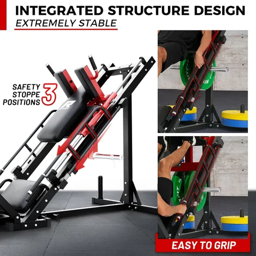 Vista 5 de RitFit Máquina de sentadillas para prensa de piernas, máquina profesional de prensa de piernas ajustable para gimnasio en casa con rodamiento