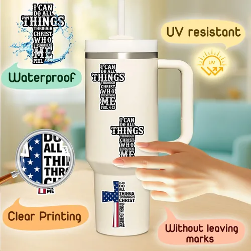 Vista 15 de (4 piezas) Calcomanías cristianas – Calcomanías de vinilo impermeables con versículo de la Biblia para laptop, botella de agua, automóvil