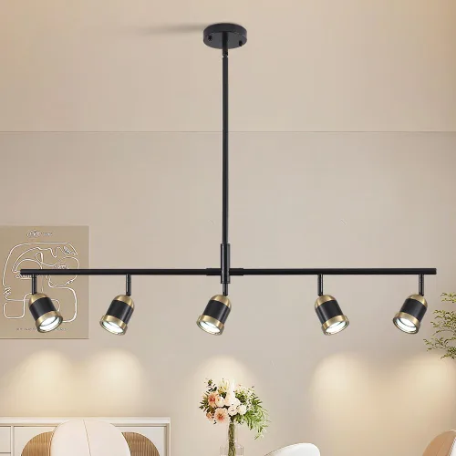 Vista 10 de Kit de iluminación LED de 5 luces, luz de pista negra, cabezal de luz flexible giratorio, iluminación moderna para cocina, sala de estar, comedor