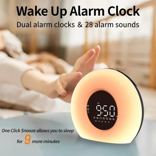 Vista 2 de Reloj despertador con luz de amanecer simulada de amanecer y atardecer 23 sonidos naturales del sueño 13 luces nocturnas de colores alarmas duales