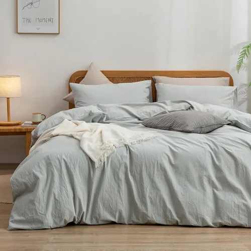 Vista 57 de BESTOUCH Juego de funda de edredón 100 % algodón lavado, tacto súper suave, cómodo, elegante, ligero, juego de ropa de cama de 2 piezas, color gris