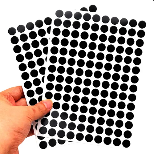 Vista 5 de Adhesivos autoadhesivos para agujeros de tornillo, 2 mesas 140 en 1, tapas autoadhesivas para tornillos a prueba de polvo, 0.472 in, color negro