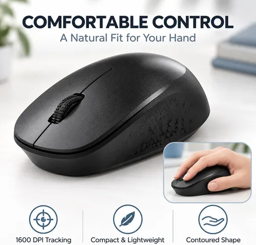 Vista 7 de LeadsaiL Combo de teclado y mouse inalámbricos, teclado ergonómico de tamaño completo para computadora, teclado inalámbrico de 2.4GHz, mouse Negro