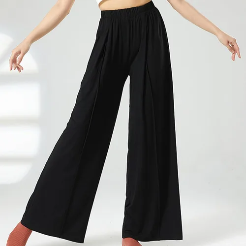 Vista 6 de Mnyycxen Pantalones acogedores para mujer, de cintura alta, fruncidos, de sarga con gráficos laterales, pantalones casuales de pierna ancha