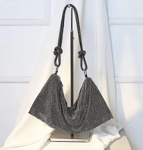 Vista 2 de UMREN Bolsos Hobo con diamantes de imitación para mujer, elegante bolso de noche de cristal brillante para fiesta, club, boda