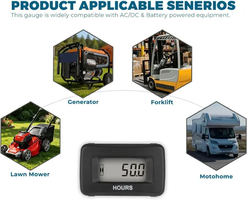 Vista 9 de Runleader Kit de medidor de horas LCD digital, AC/DC 5V a 277V, uso para cortacésped ZTR, generador de tractor, carrito de golf, club, coche