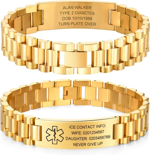 Vista 14 de Gamtic Pulsera personalizada de alerta médica personalizable, pulsera de identificación de emergencia, estilo pulsera, pulseras de alerta grabadas
