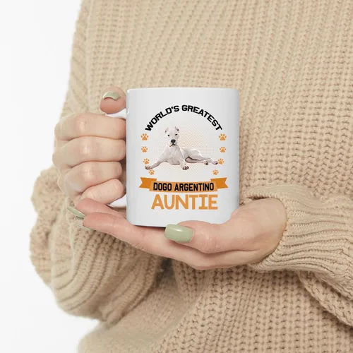 Vista 3 de World's Greatest Lying Dogo Argentino Dog Tía Regalos para tía Taza de café divertida Taza de té de cerámica blanca 11oz Cachorro Dueño Regalos