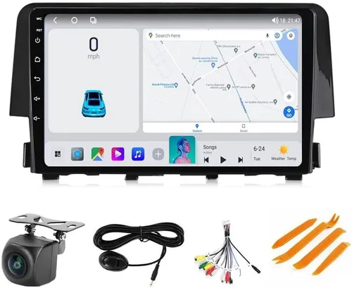 Vista 11 de Radio Android estéreo para Honda Civic 2016-2021, Biorunn 9 pulgadas GPS inalámbrico con cable Car-Play Android Auto IPS pantalla táctil navegación
