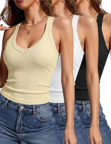 Vista 9 de Camiseta sin mangas para mujer RibKnit Racerback Cami Slim Fit Elástica