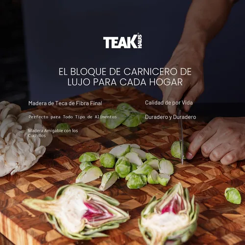 Vista 4 de Teakhaus - Bloque de carnicero de grano grueso con asas de agarre, tamaño Sin ranura de jugo