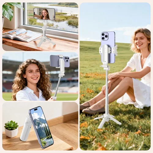 Vista 8 de Mini palo magnético para selfie para iPhone, trípode portátil 4 en 1 de tamaño de bolsillo para iPhone MagSafe/Android con control remoto/luces