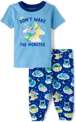 Vista 4 de The Children's Place Conjunto de pijama de 2 piezas con camiseta de manga corta y pantalones de 100 % algodón para bebé niño Historia Negra