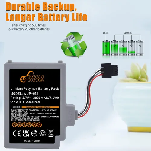 Vista 3 de Pickle Power Wii U Gamepad Battery WUP-012 WUP-010 Rechargeable Battery Pack for Nintendo Wii U Gamepad