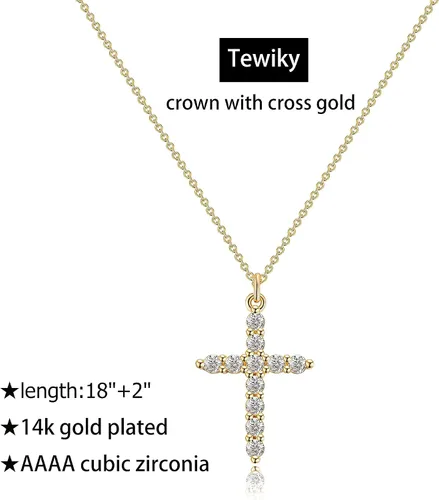 Vista 6 de Tewiky Dainty Cross Necklace for Women, 14K Gold Plated Simple Cross Choker Necklaces Small Cross Pendant Tiny Cute Necklaces Handmade Aesthetic