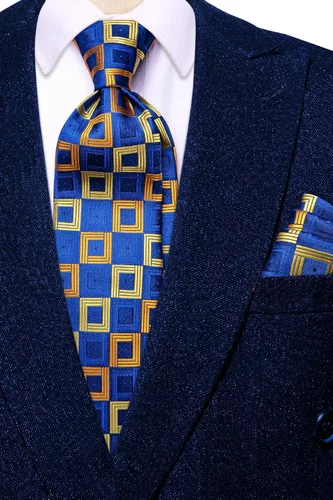 Vista 289 de Hi-Tie Corbata clásica de cachemira para hombre con pañuelo y gemelos a cuadros