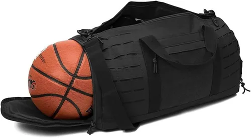 Vista 5 de Bolsa de lona táctica militar de 40 L, bolsa de gimnasio, bolsa deportiva de viaje, entrenamiento de fitness, lona impermeable con compartimento