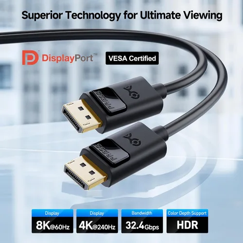 Vista 2 de Cable Matters [Certificado VESA] Cable DisplayPort 1.4 corto de 32.4 Gbps – 3 pies, compatible con 8K 60Hz, cable DisplayPort 4K 240Hz 1.4