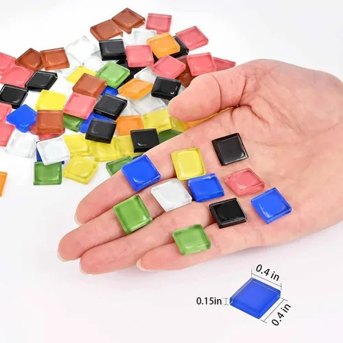Vista 2 de Azulejos de mosaico de bricolaje para manualidades, kits de mosaico de vidrio colorido para adultos, 350 azulejos de mosaico de vidrieras a granel