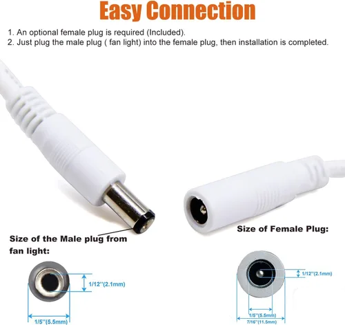 Vista 6 de Facon Combo de luz de ventilador de 12 V CC para caravana emergente, interruptor independiente, cable extensible de 2 velocidades con enchufe macho