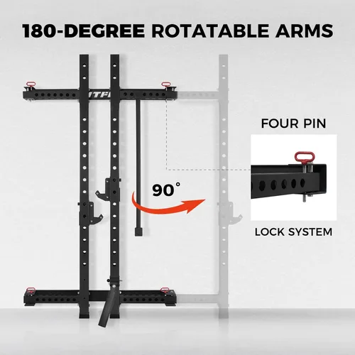 Vista 4 de RitFit 2.36'' x 2.36'' Folding Squat Rack for Home Gym, Wall Mounted Squat Rack with Attachments - Space Saving Squat Power Rack Negro