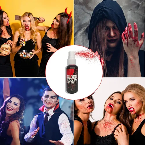 Vista 5 de Spray de sangre falsa de Halloween, salpicadura de sangre realista, líquido artificial lavable, sangre falsa para ropa, kit de maquillaje SFX