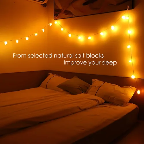 Vista 8 de Guirnalda de luces de sal del Himalaya con interruptor, 20 luces LED de bloque de sal natural con interfaz USB adecuadas para decorar el hogar