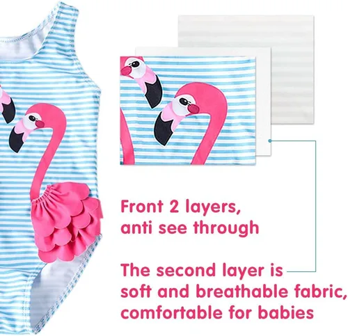 Vista 2 de Traje de baño de una pieza para bebé niña, traje de baño de flamenco para bebé, traje de baño de traje de baño con protección contra erupciones 1