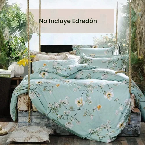 Vista 6 de Nanko Juego de funda de edredón de tamaño matrimonial, estampado de hojas florales verdes, funda de edredón de microfibra con lazos de cremallera