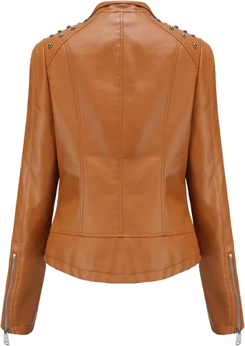Vista 3 de Chaquetas de piel sintética para mujer, cortas, ligeras, de piel sintética