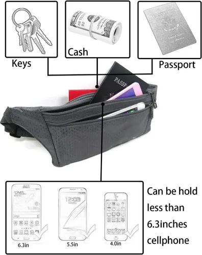 Vista 66 de Bolsa de cintura ultrafino con ranuras c/visualización para tarjeta de crédito, para deportes, aire libre, correr, caminar, viajes.