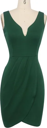 Vista 3 de oxiuly Vestido de fiesta de cóctel fruncido con cuello en V para mujer, elegante, iglesia, boda, club, vestido de tubo OX345