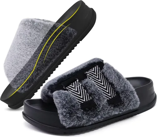 Vista 24 de KuaiLu Pantuflas ortopédicas para mujer con soporte de arco, sandalias acolchadas suaves para mujer, sandalias de moda con punta abierta, de piel
