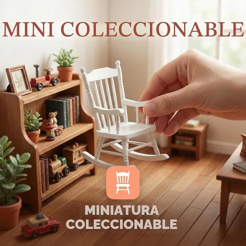 Vista 7 de SOIMISS Mecedora de madera blanca en miniatura, asiento de cuerda de cáñamo, escala 1:12, accesorios para muebles de casa de muñecas, decoración