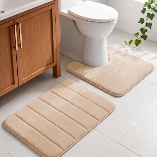 Vista 12 de Juego de 2 alfombras de baño de espuma viscoelástica, súper suaves, absorbentes, de secado rápido, alfombras de baño de espuma viscoelástica