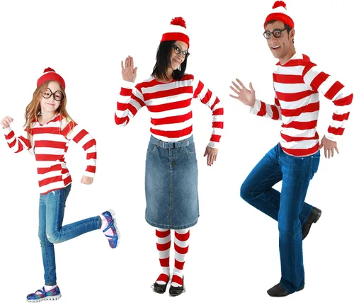 Vista 4 de Disfraz de cosplay de rayas rojas y blancas, disfraces de Halloween, sudadera divertida, trajes de gafas..